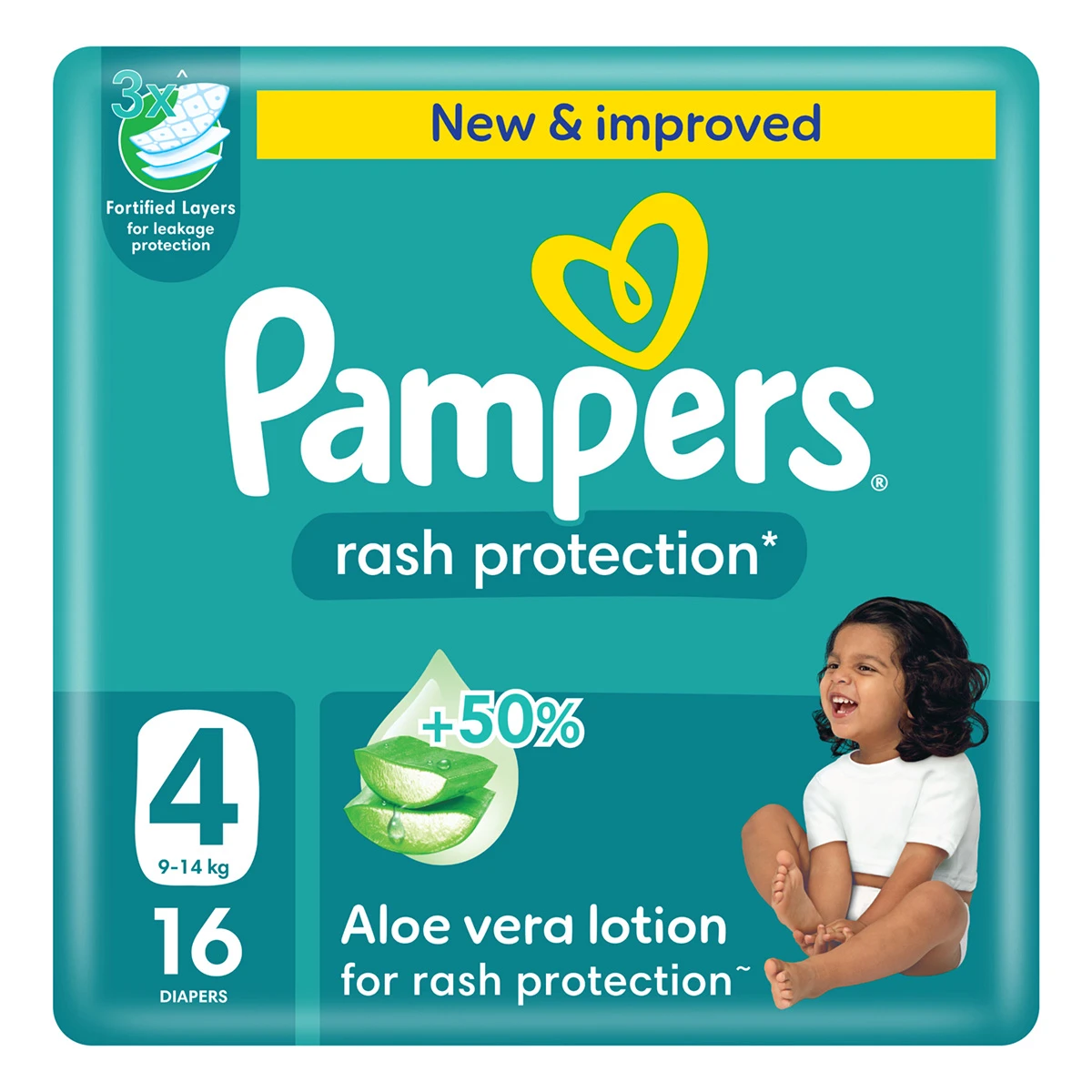 Pampers Diapers Rash Protection Taped Size 4 Aloe Vera Lotion  16 Diapers 