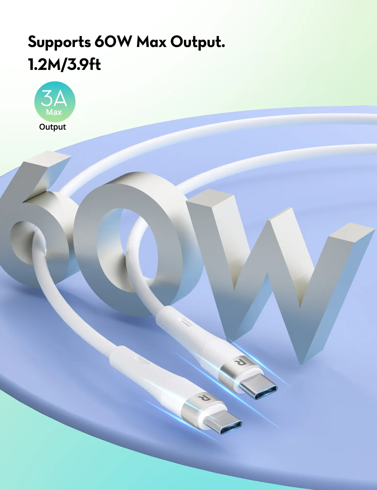 Ravpower Cable Type-C To Type-C  60W   1.2M White - view 10