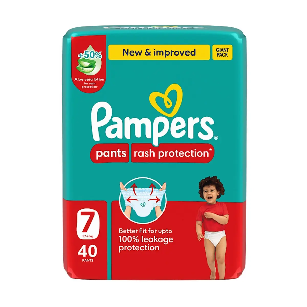 Pampers Diapers Rash Protection Pants Size 7 Aloe Vera Lotion 40 Pants  - view 2