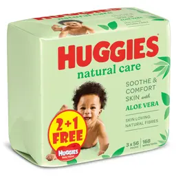 Huggies Natural Baby Wipes, Aloe Vera Wipes, 3 Pack x 56 Wipes (168 Wipes)