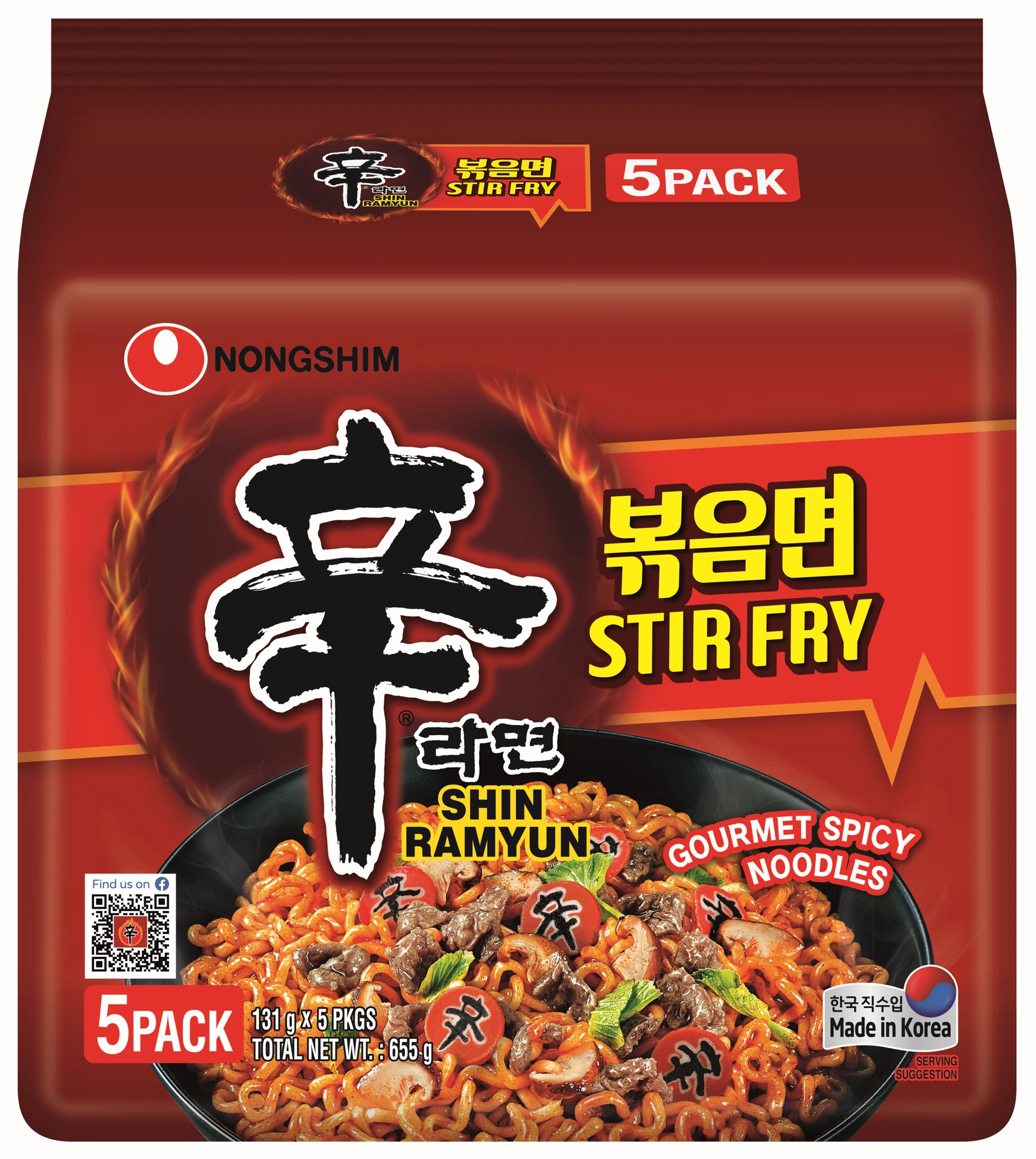 Nongshim Ramen Shin Ramyun Stir Spicy Fry Bundle Packs 5 Pcs 131 gm 
