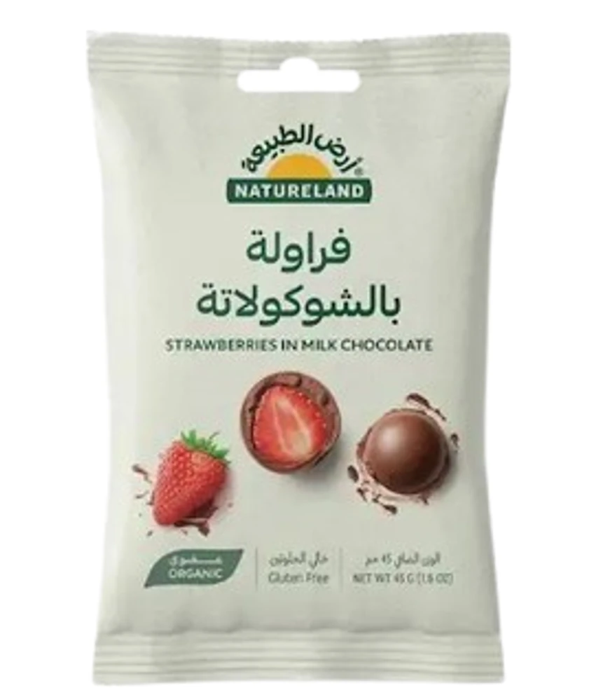 Natureland Organic Strawberries In Milk Chocolate 45 Gm