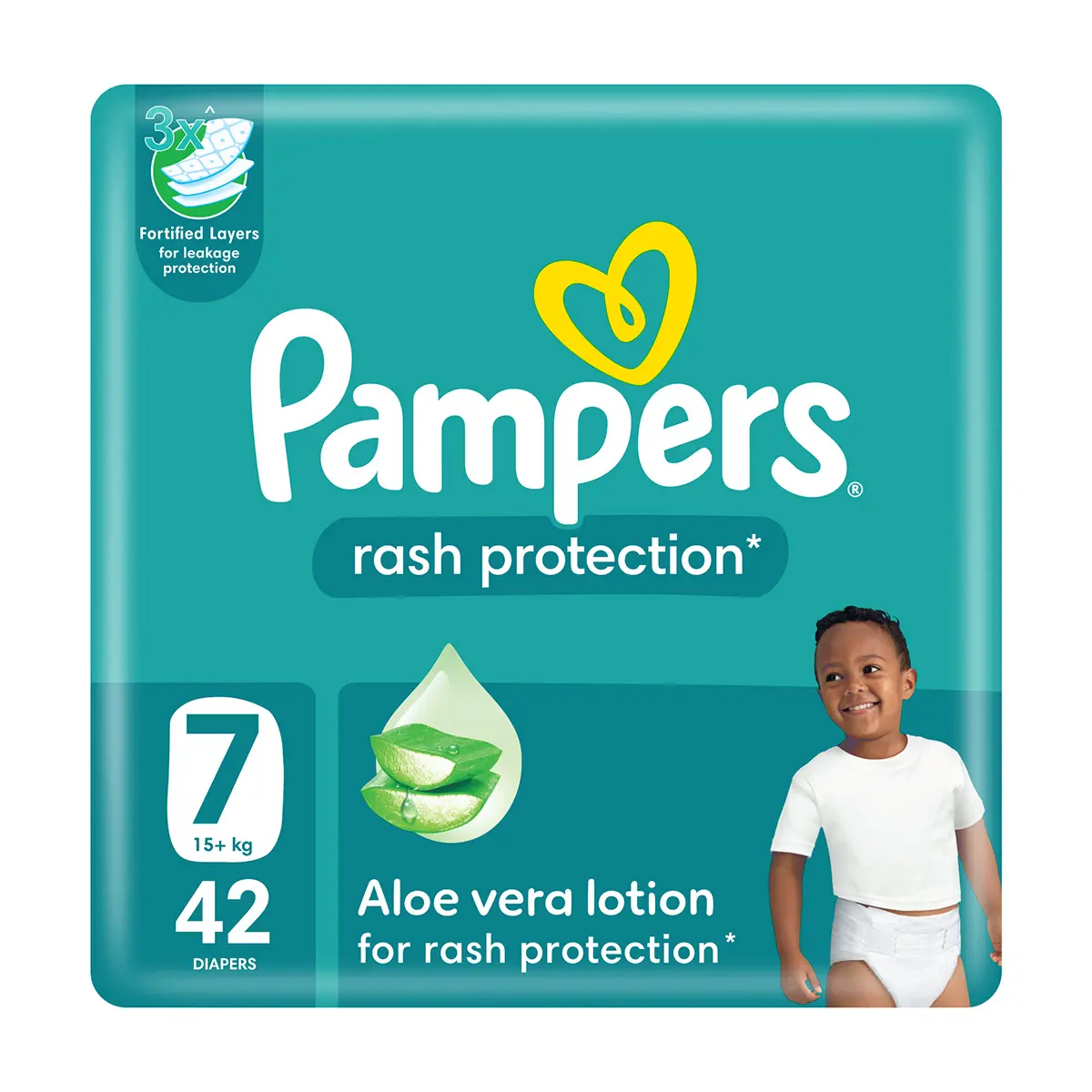 Pampers Diapers Rash Protection Taped Size 7 Aloe Vera Lotion 42 Diapers - view 1
