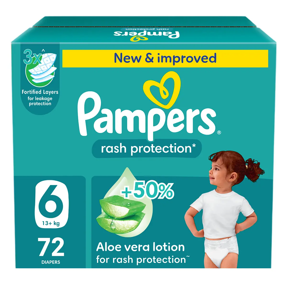 Pampers Diapers Rash Protection Taped Size 6 Aloe Vera Lotion 72 Diapers  - view 1