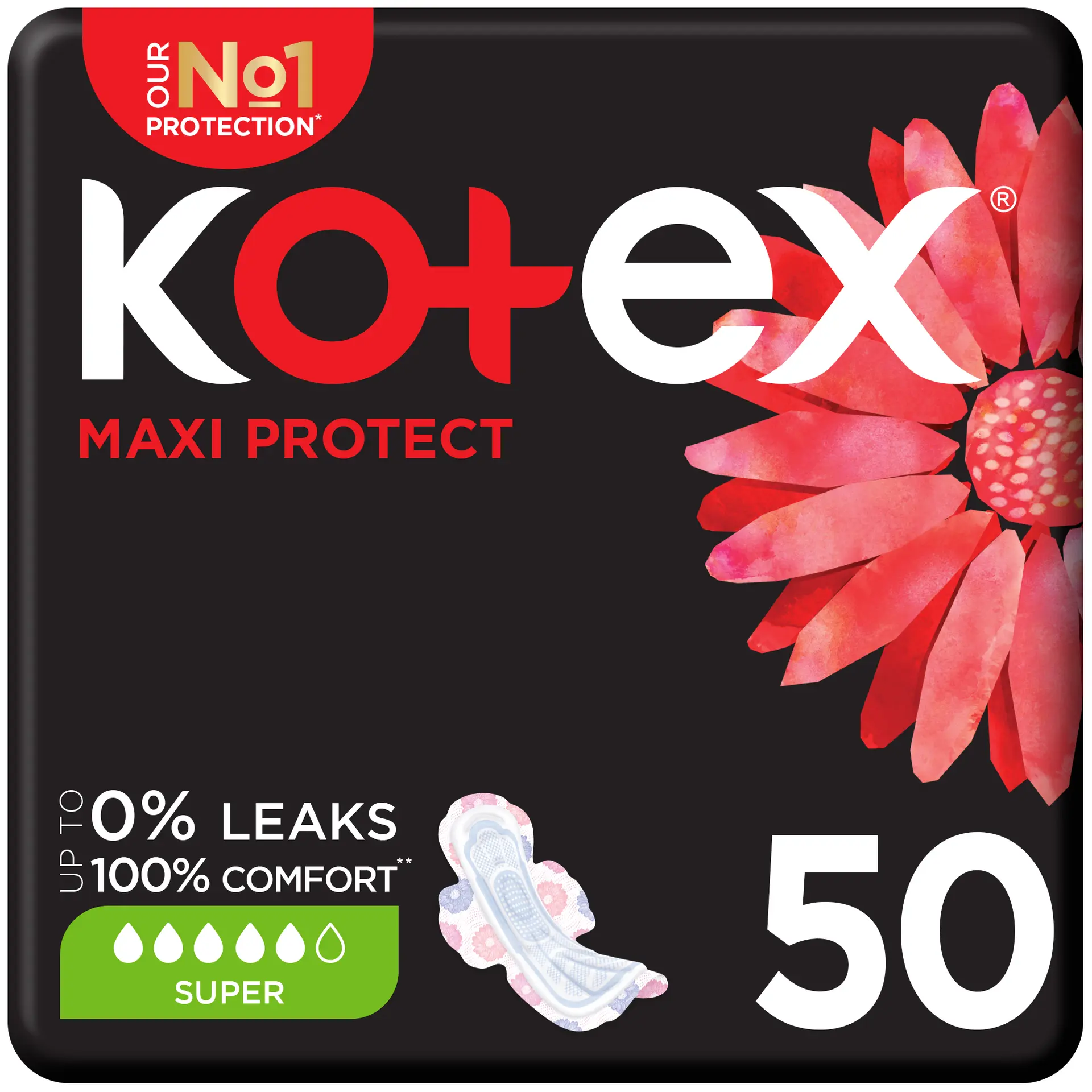 Kotex Maxi Sanitary Pad With Wings Super 50 Pads - view 1