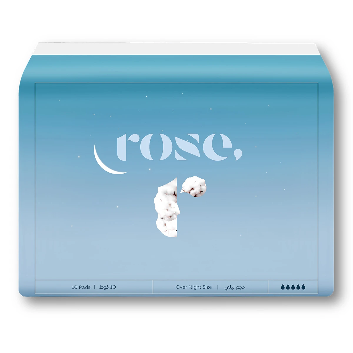 Rose Organic Night Sanitary Pads Natural Cotton Double Protection for Sleep 10 Pads 