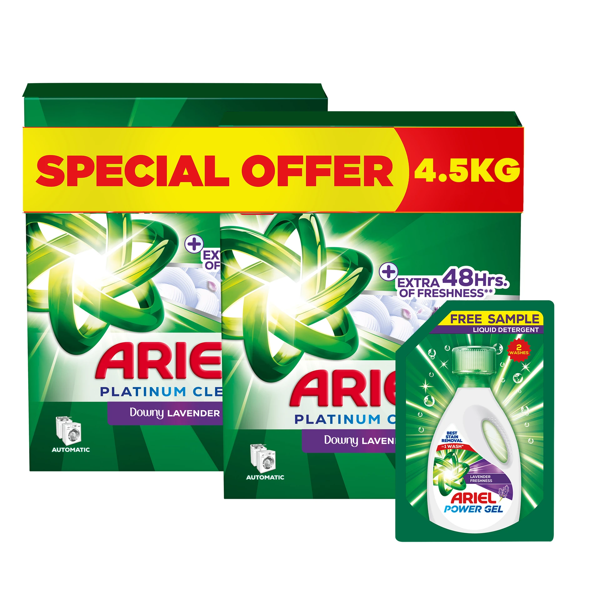 Ariel Automatic Low Sudsing Downy Lavender 2 pcs 2.25 kg + Power Gel 300 ml