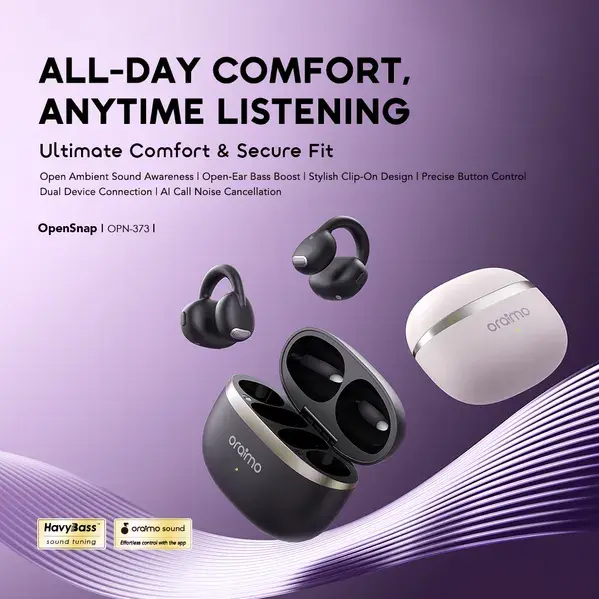 Oraimo OpenSnap Clip On Open Ear True Wireless Earbuds Black - view 4