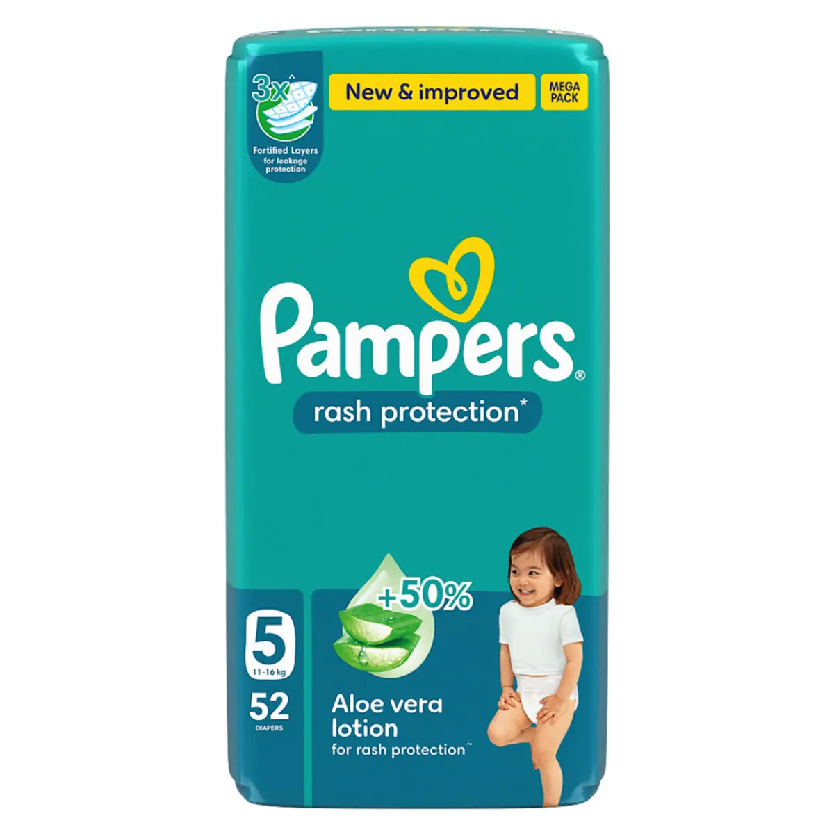 Pampers Diapers Rash Protection Taped Size 5 Aloe Vera Lotion 52 Diapers  - view 2