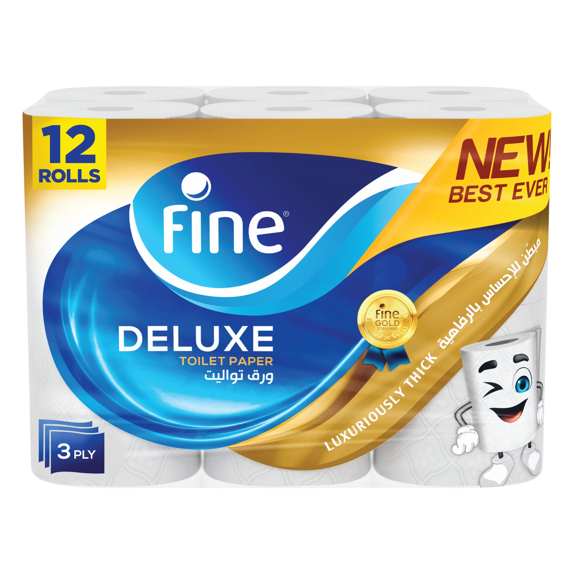 Fine Deluxe Toilet Paper Tissue 140 Sheets 3Ply Pack 12 Rolls