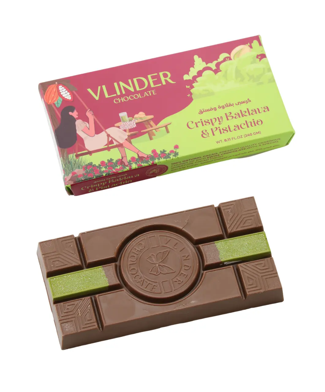 Vlinder Crispy Baklava & Pistachio Chocolate Bar Dubai Trend 240 gm - view 1