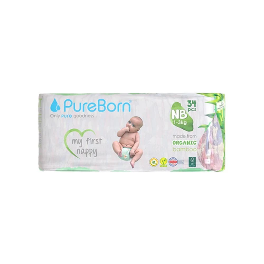 Pure Born Organic Bamboo Diapersnew Born 04.5Kg 34'S