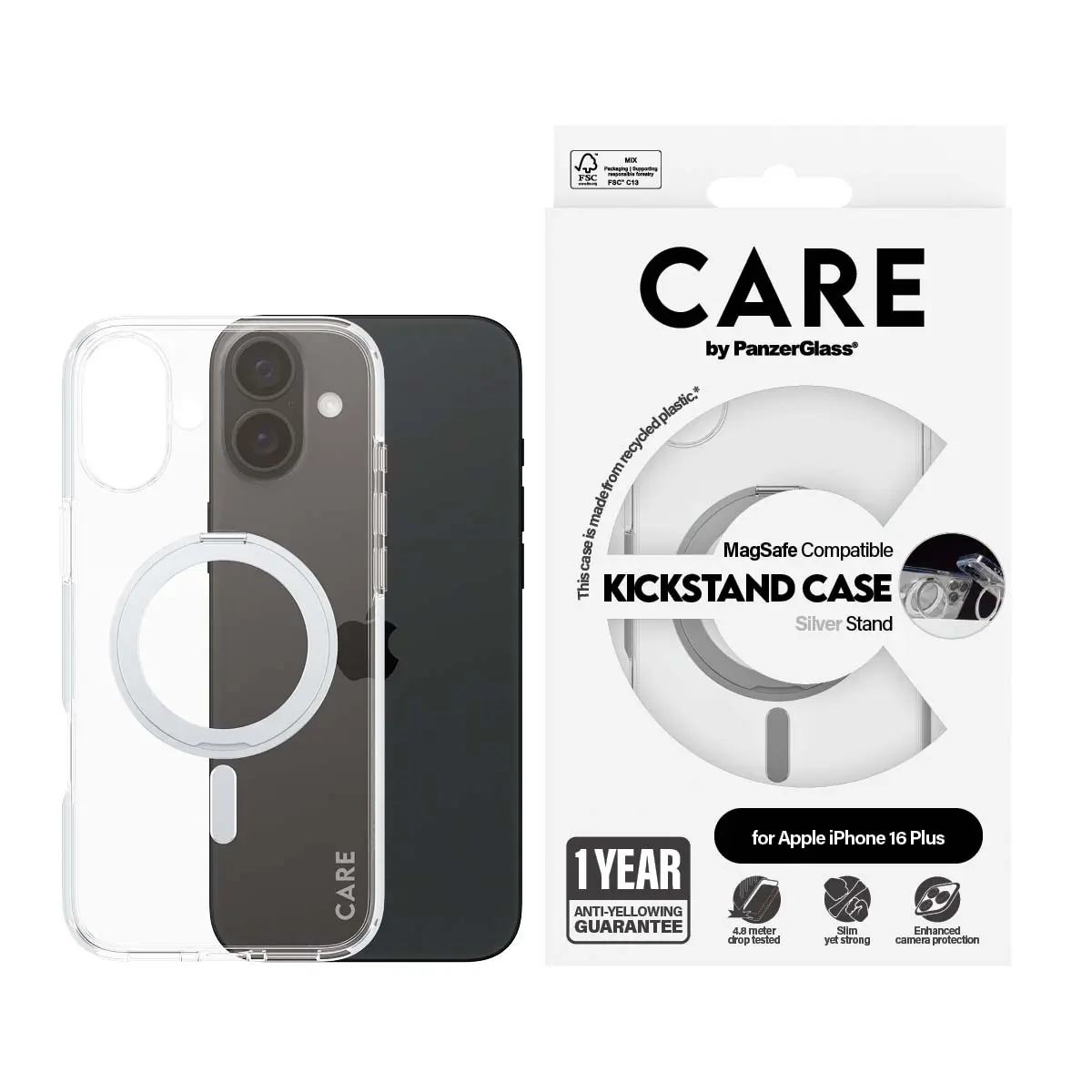Panzerglass Feature Case Transparent With  Silver Kickstand and  Magsafe Iphone 16 Plus - view 3