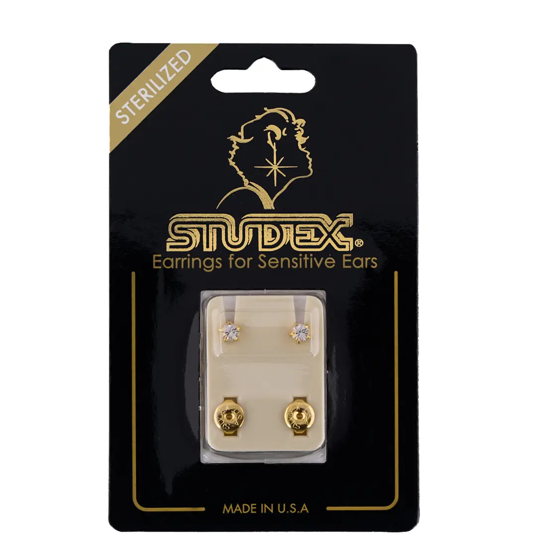 Studex Gold Plated Maxi Tiffany Apr Crystal Card /Pr- Earrings For Sensitive Ears - view 5