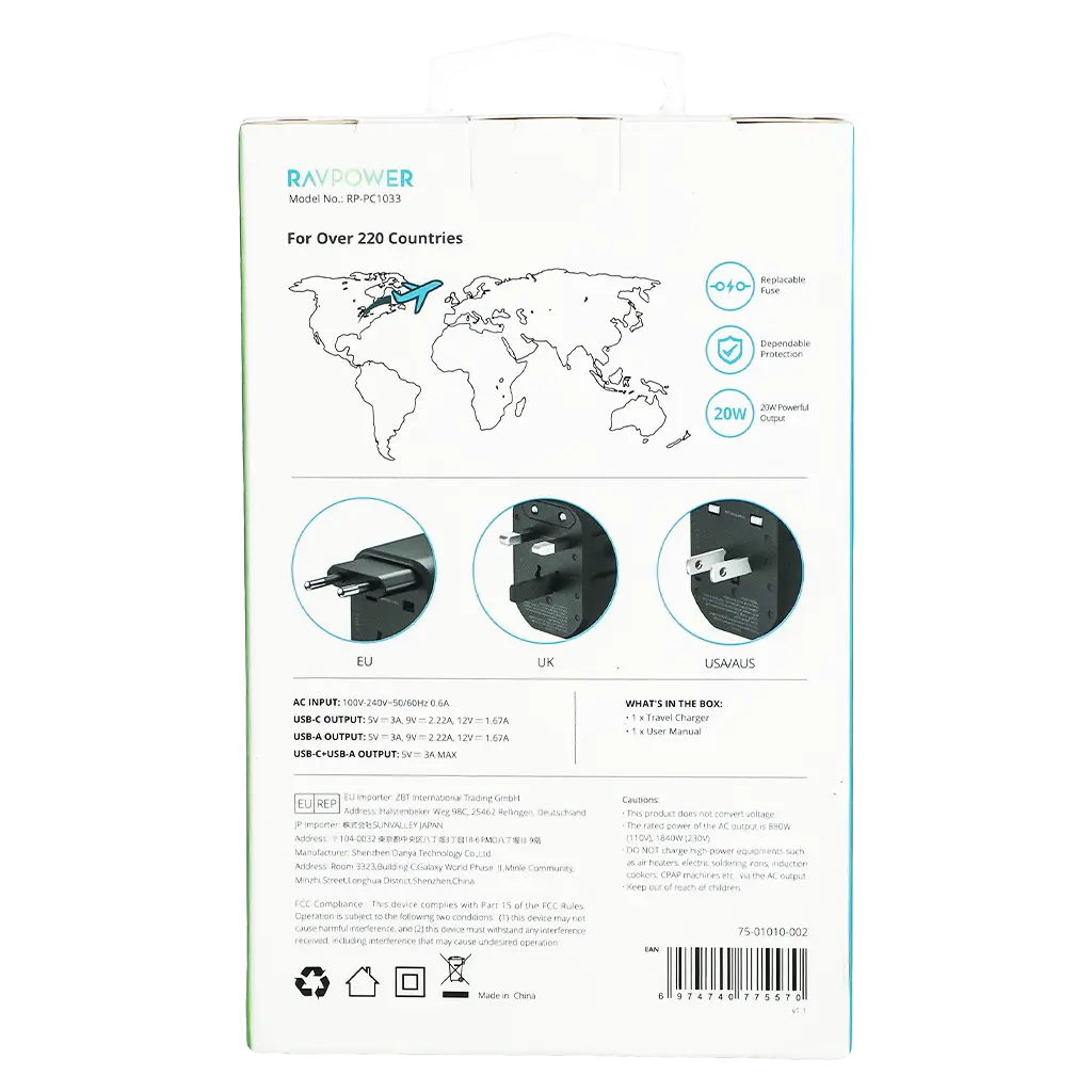 Ravpower Rp-Pc1033 Pd Pioneer 20W 3-Port Travel Charger Black Global Version - view 4