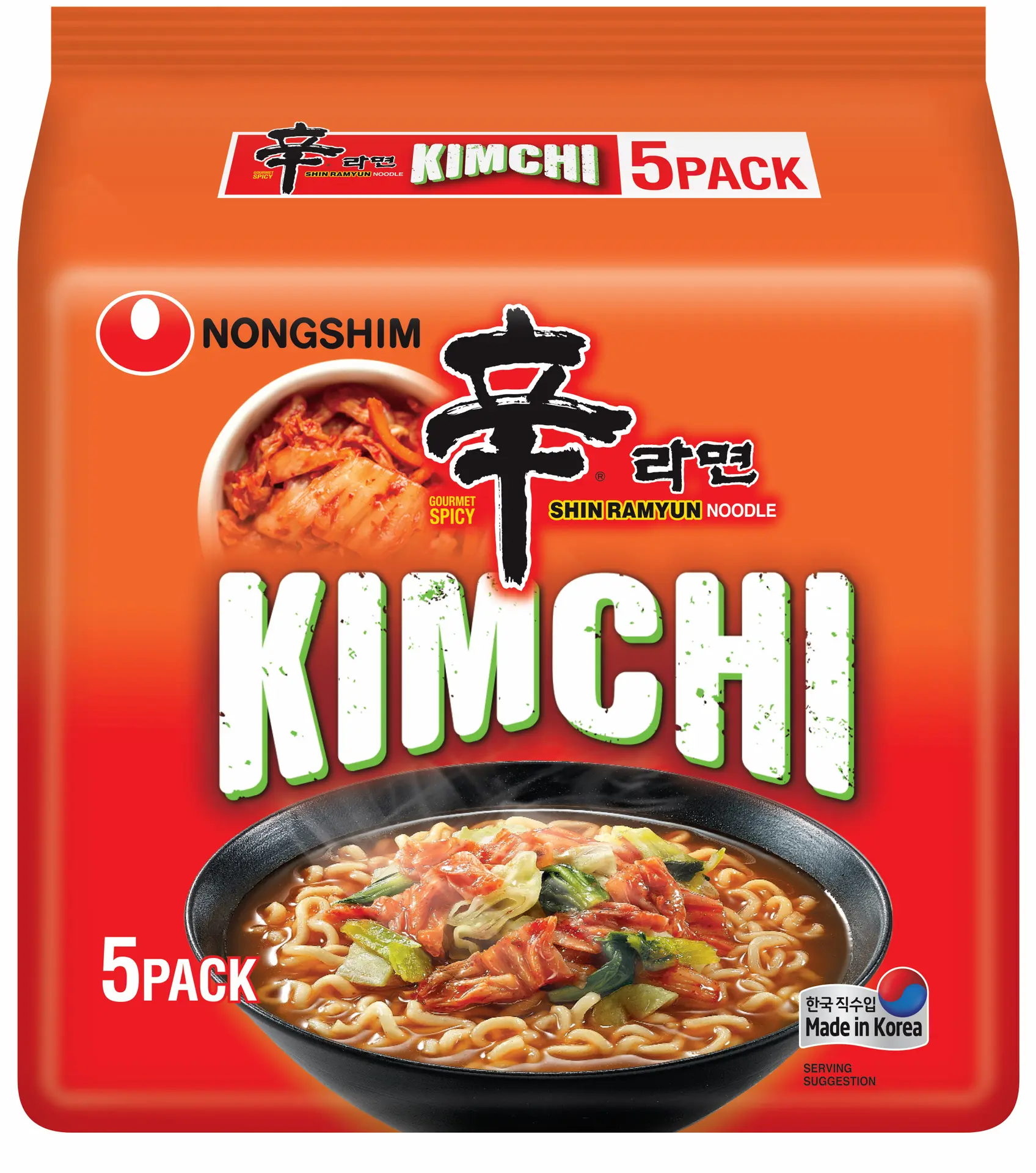 Nongshim Noodles Ramen Shin Ramyun Kimchi bundle Packs 5 pcs 120 gm - view 1