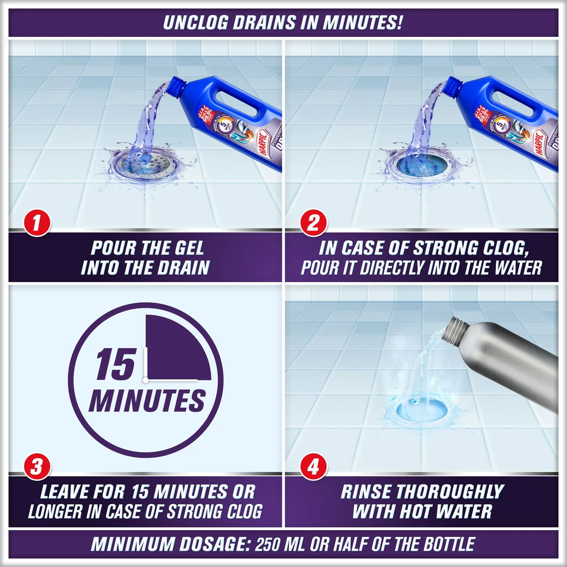 Harpic Drain Opener Gel For Toilet And Kitchen Drains 1L - view 5