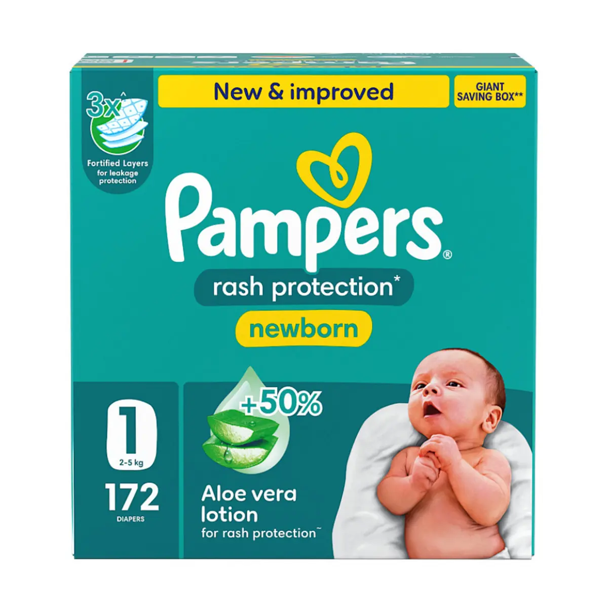 Pampers Diapers Protection Taped Size 1 Aloe Vera Lotion 172 Diapers  - view 10