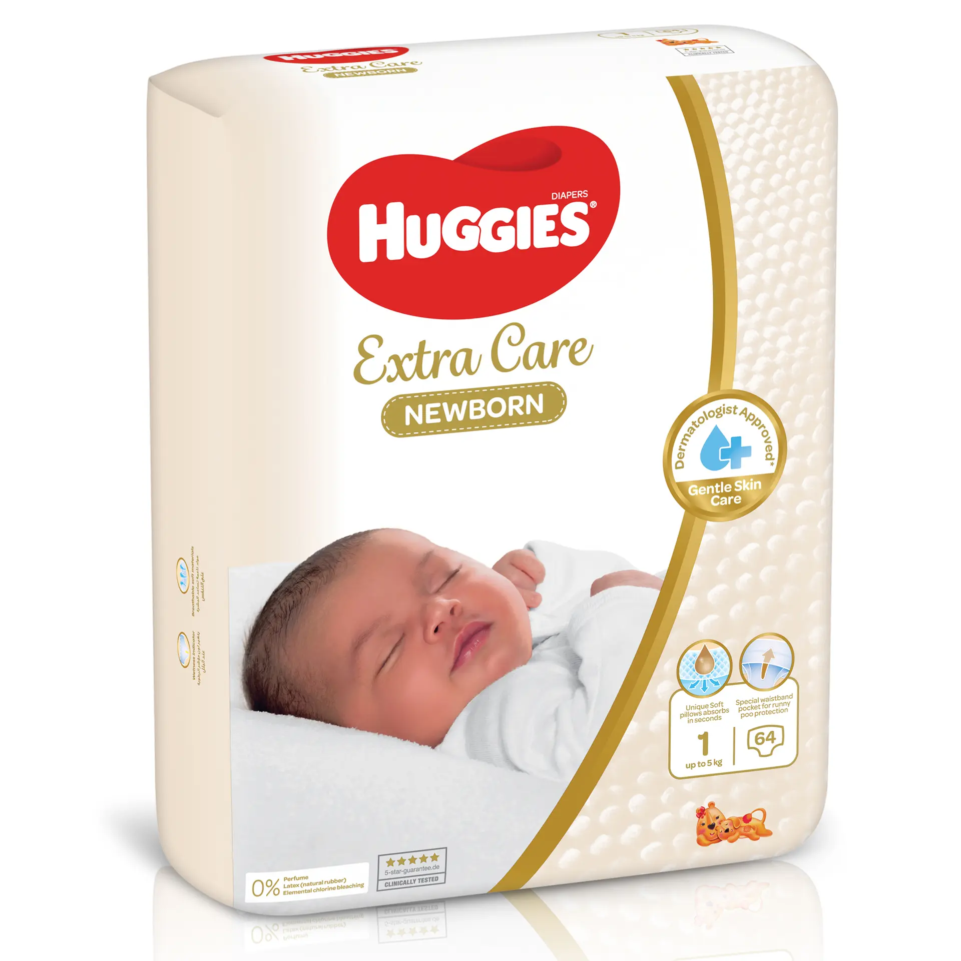 Huggies Extra Care Newborn, Size 1, Up to 5 kg, Jumbo Pack, 64 Diapers - view 1