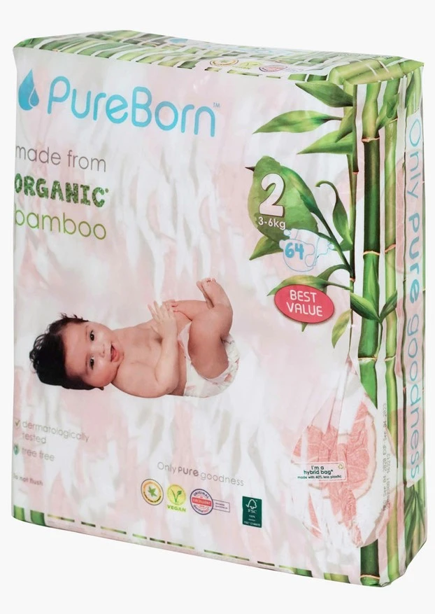 Pure Born Organic Bamboo Diaper 1-4M 64S