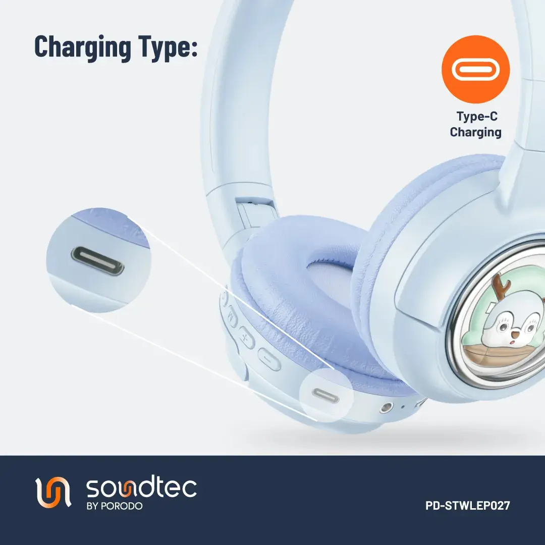 Porodo Soundtec Kids Headphone 400mAh Blue - view 2