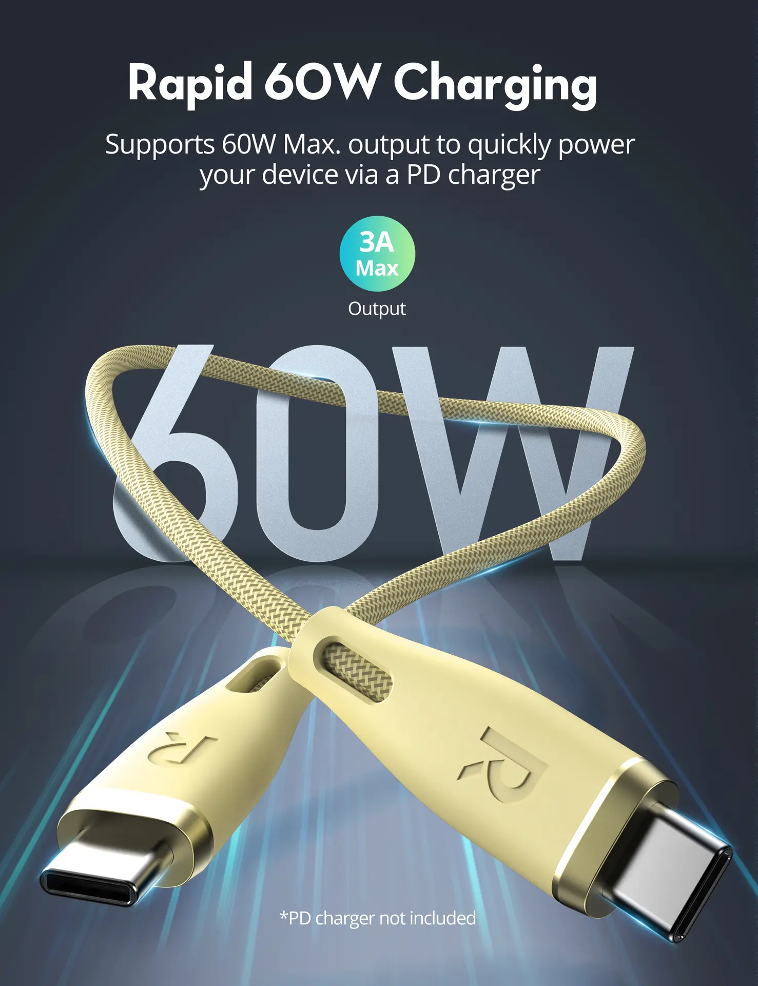Ravpower Cable Type-C To Type-C  60W   1.2M Yellow - view 10