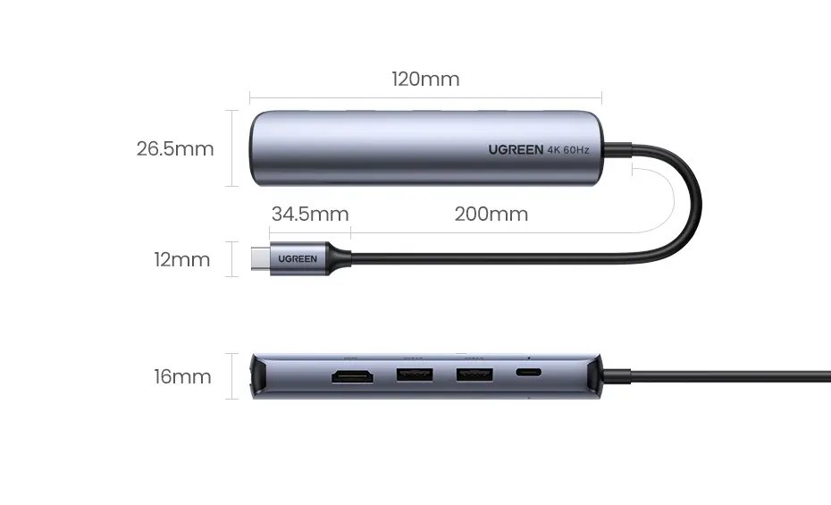 Ugreen USB-C to 2 USB 3.0+HDMI+RJ45 Ethernet Adapter + PD - view 6