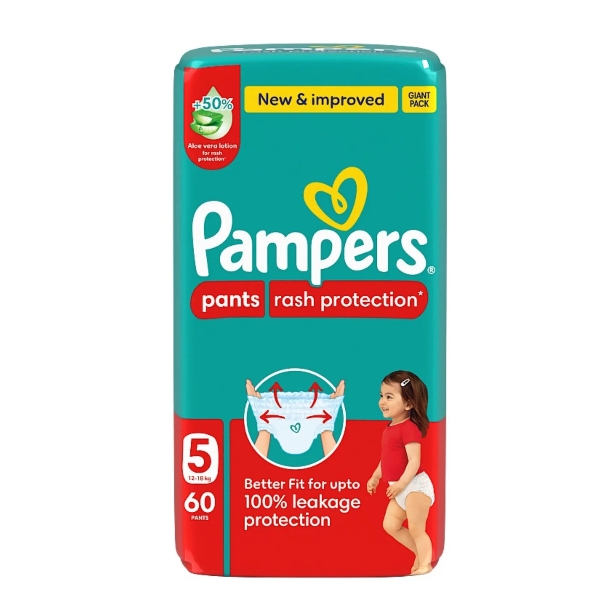 Pampers Diapers Rash Protection Pants Size 5 Aloe Vera Lotion 60 Pants  - view 9