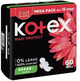 Kotex Maxi Thick Sanitary Pad With Wings Super 44Pieces+16 Free - view 1