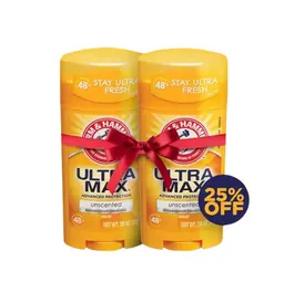 مزيل عرق A&H UMAX منعش صلب غير معطر بيضاوي الشكل 2.6 أونصة/73 جم (عبوة مزدوجة) - خصم 25%