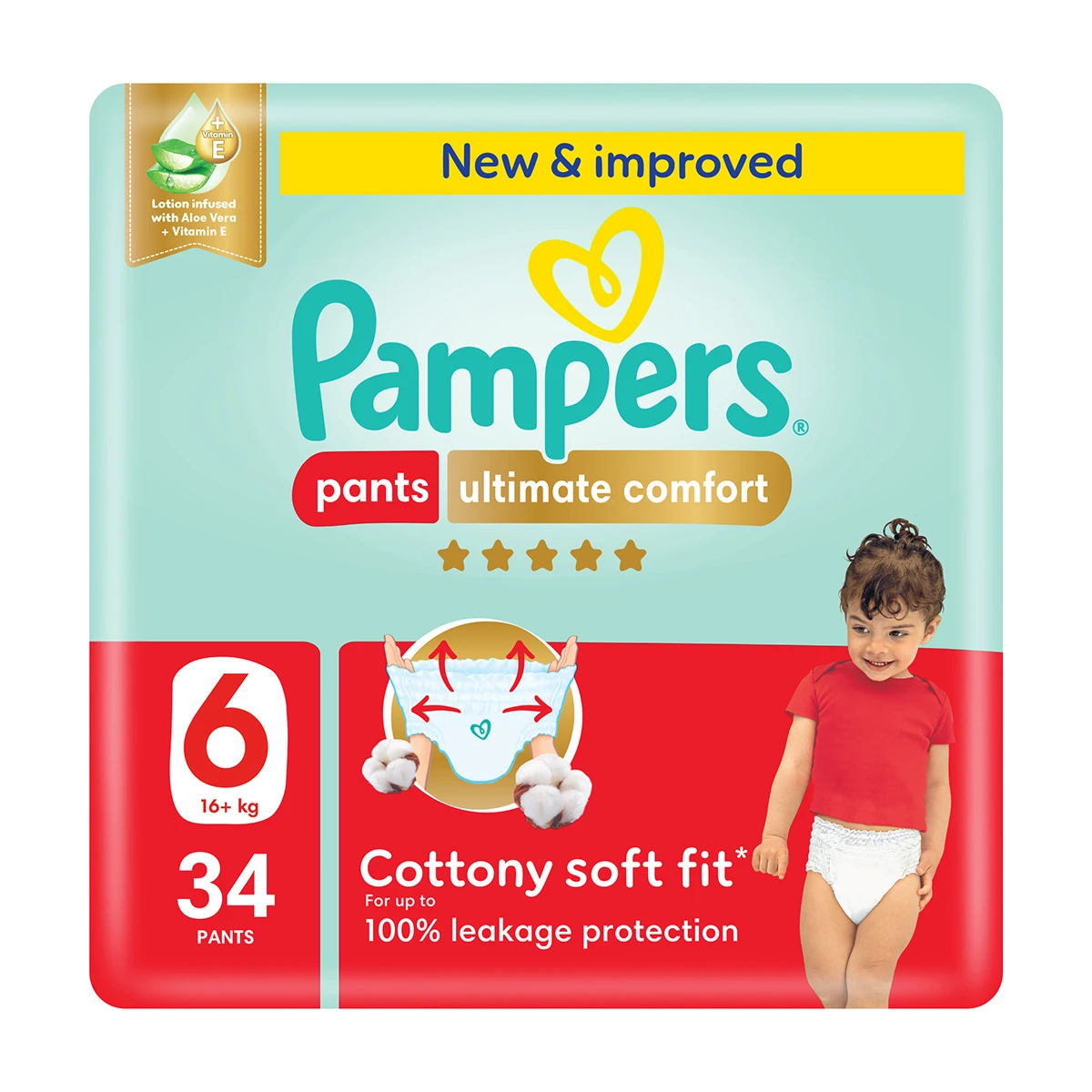Pampers Diapers Ultimate Comfort Pants Size 6 Aloe Vera Lotion & Vitamin E 34 Pants 