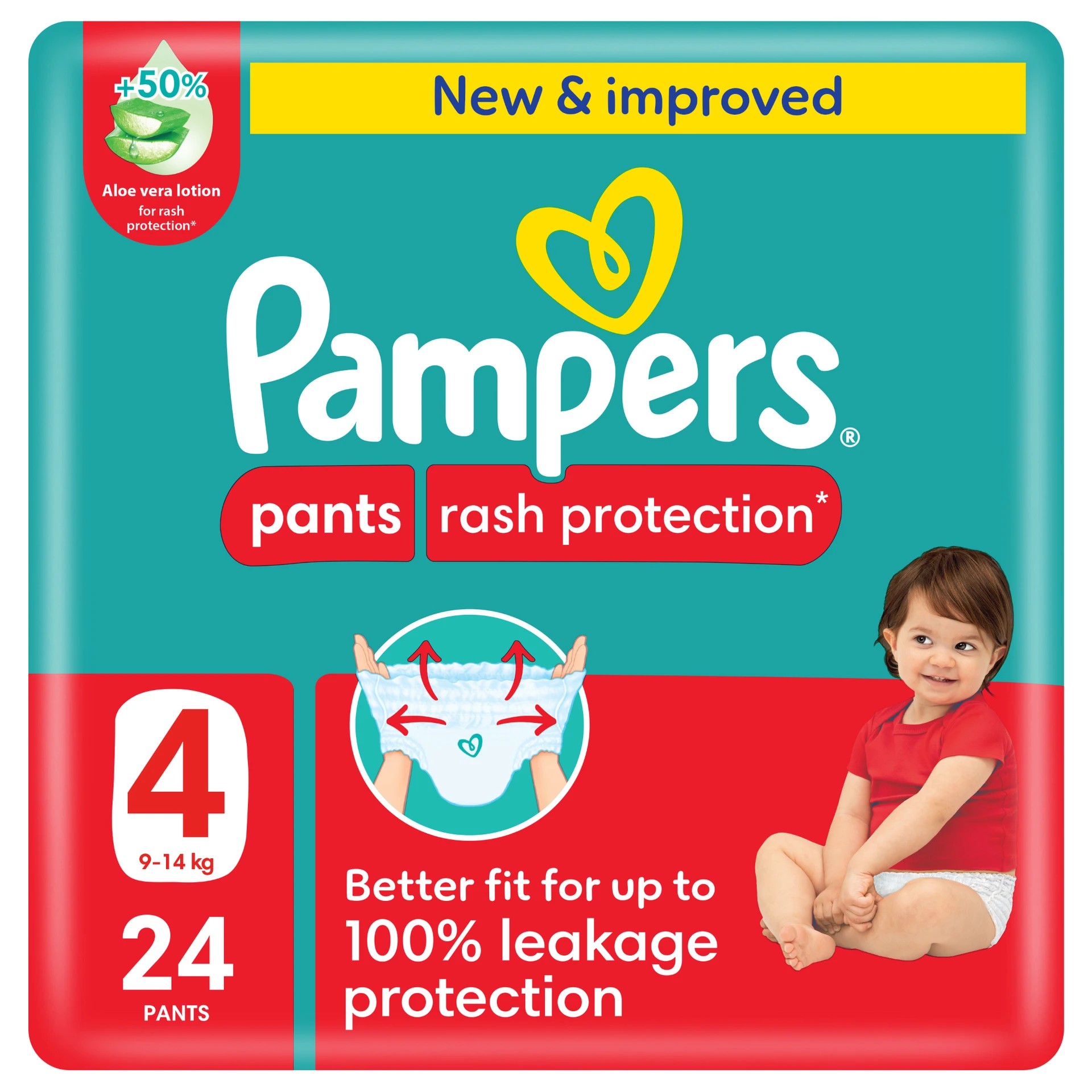 Pampers Rash Protection Pants Diapers Size 4 Aloe Vera Lotion 24 Pants 
