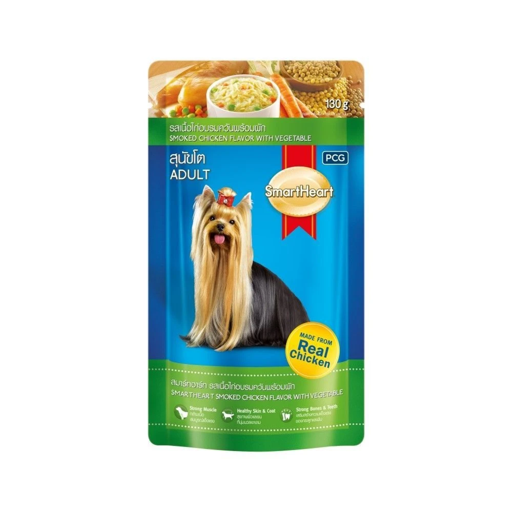 Smartheart Pouch Dog Food Smoked Chicken With Vegetable 130 gm