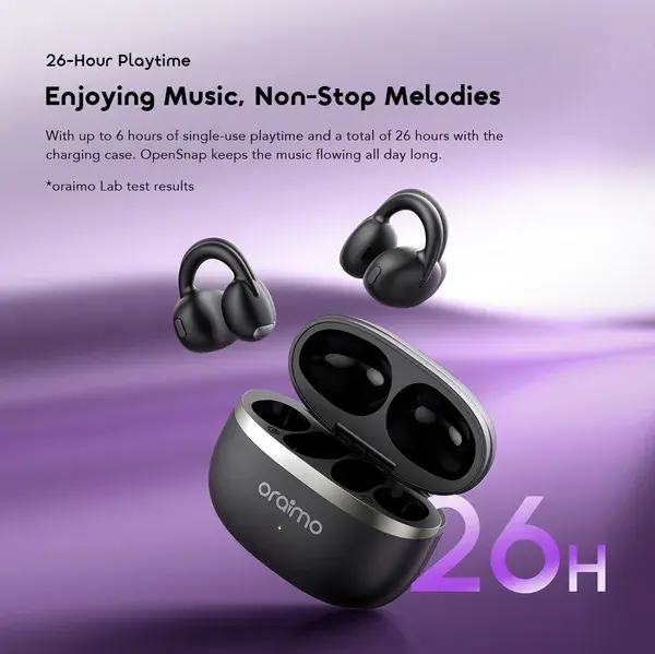 Oraimo OpenSnap Clip On Open Ear True Wireless Earbuds Black - view 9