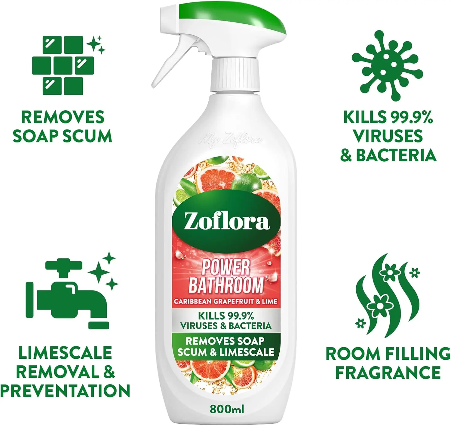 Zoflora Spray Multipurpose cleaner Disinfectant Caribbean Grapefruit and Lime Power 800 ml - view 5