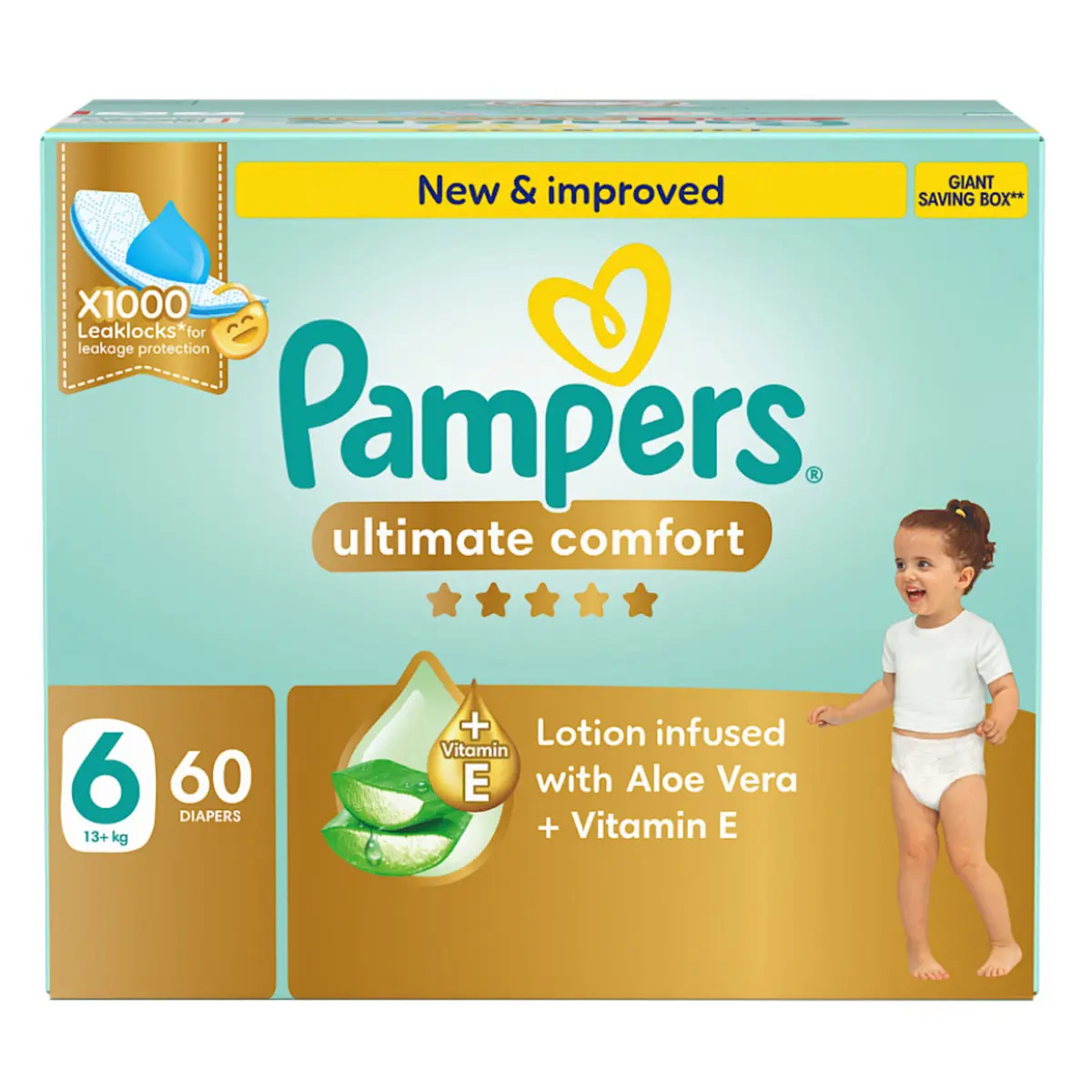 Pampers Diapers Ultimate Comfort Taped Size 6 Aloe Vera Lotion & Vitamin E 60 Diapers  - view 2