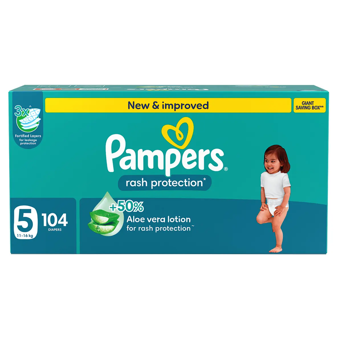 Pampers Diapers Rash Protection Taped Size 5 Aloe Vera Lotion 104 Diapers  - view 2