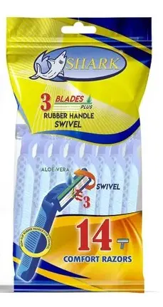 Shark Disposable Razors 14 Pcs 3 Blades Swivel Head Rubber Handle with Lubricating Strip  - view 1