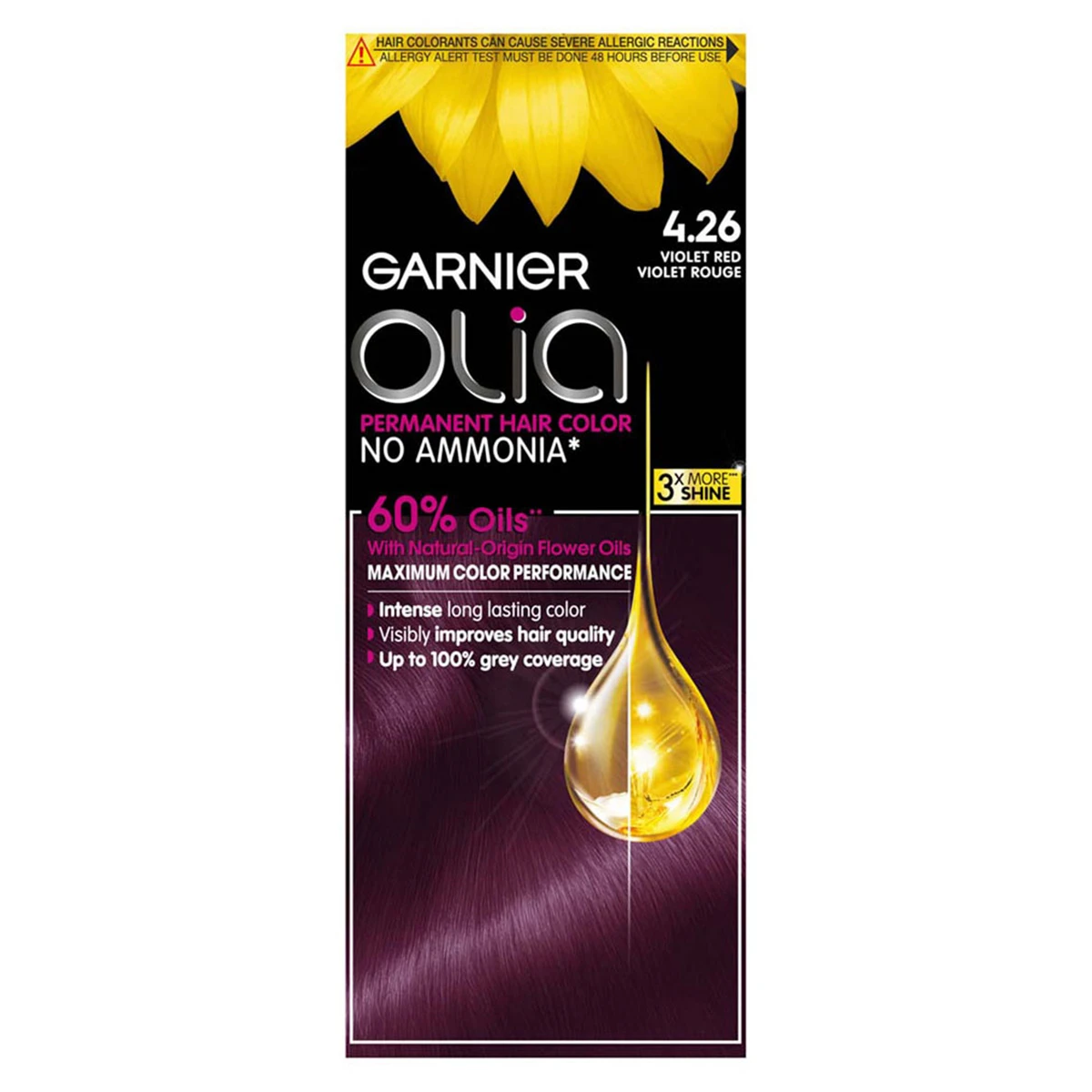 Garnier Olia Ammonia Free Permanent Hair Coloration at Home with Natural Origin Flower Oils 4.26 Violet Red
