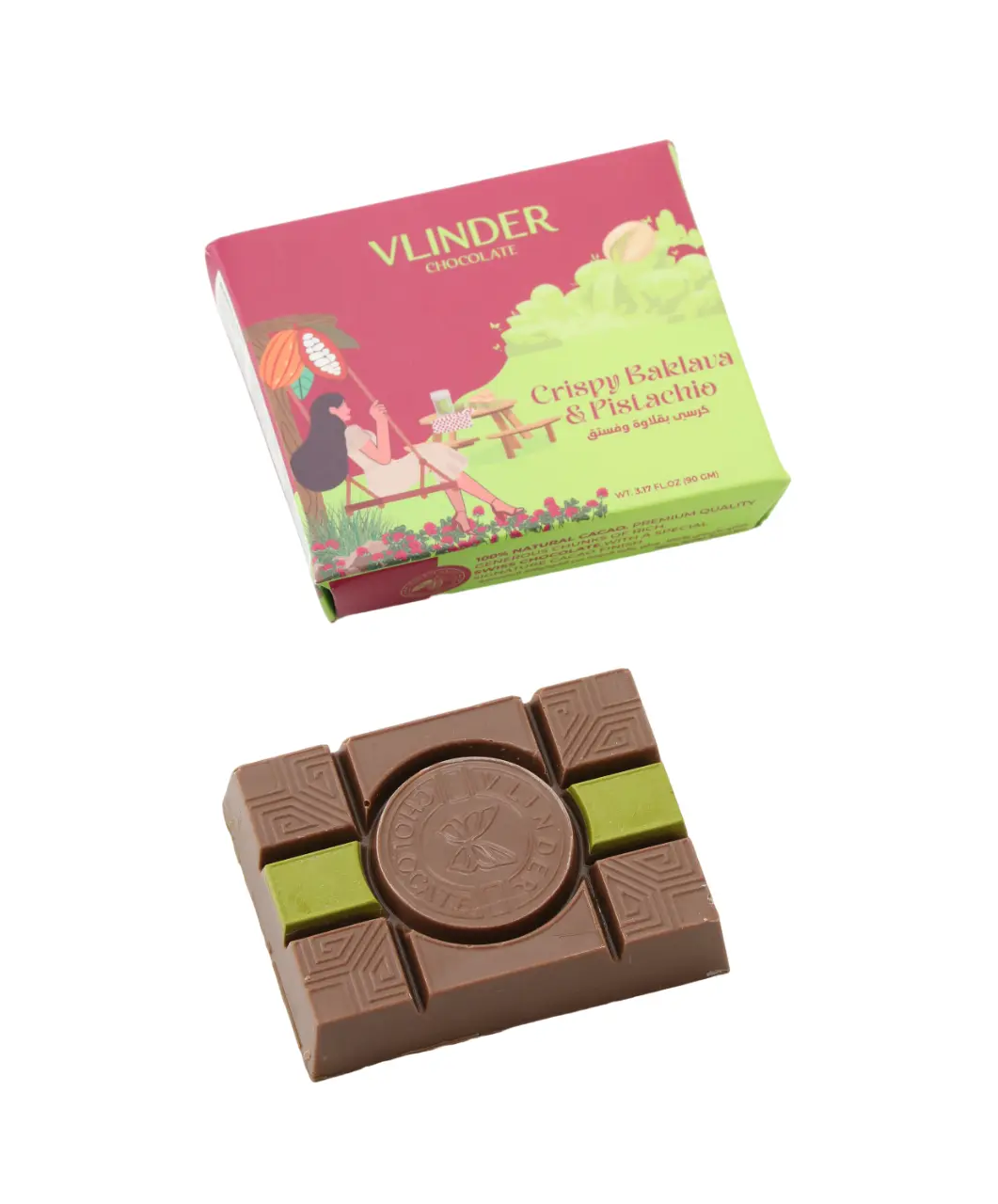 Vlinder Crispy Baklava & Pistachio Chocolate Bar Dubai Trend 90 gm - view 1