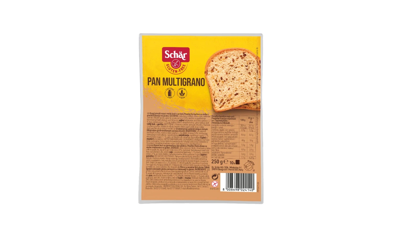 Dr Schar Pan Multigrano Gluten Free 250 gm