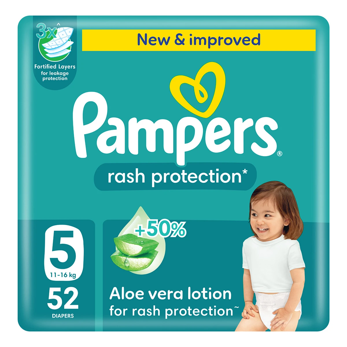 Pampers Diapers Rash Protection Taped Size 5 Aloe Vera Lotion 52 Diapers 