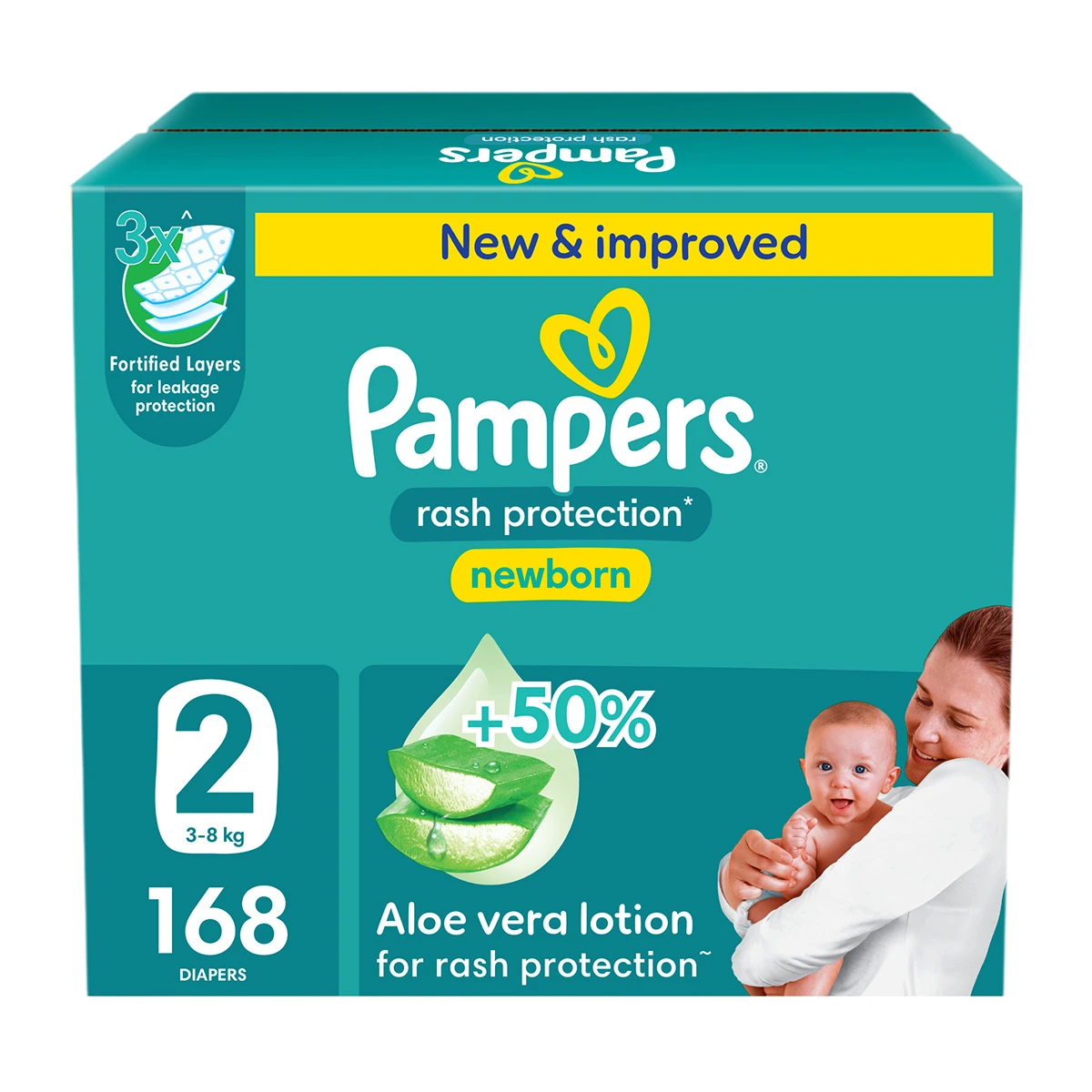 Pampers Diapers Rash Protection Taped Size 2 Aloe Vera Lotion 168 Diapers 