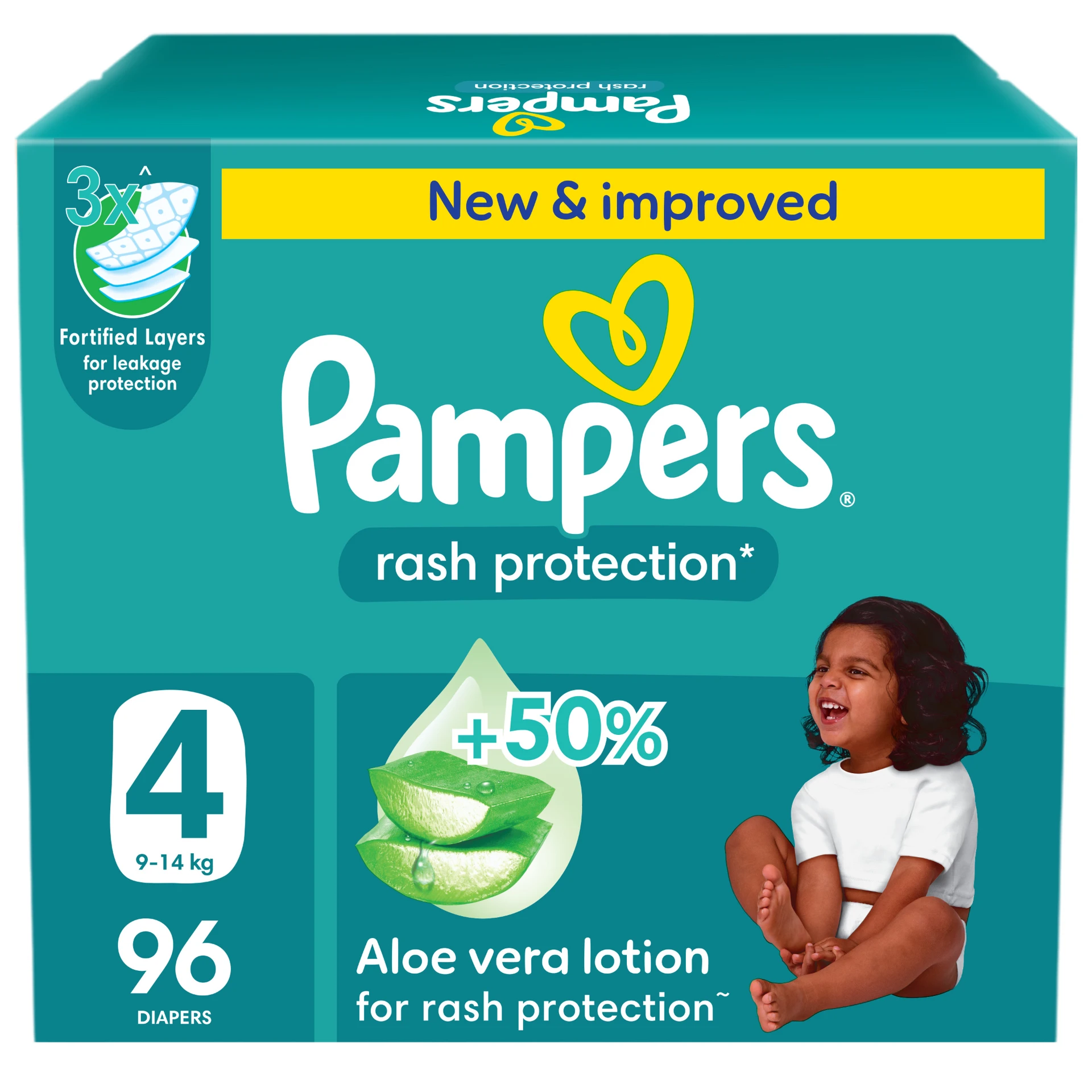 Pampers Diapers Rash Protection Taped Size 4 Aloe Vera Lotion 96 Diapers 