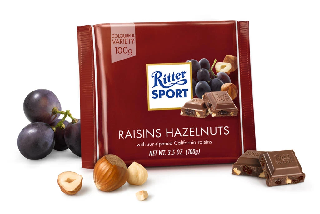 Ritter Sport Chocolate Raisins & Hazelnuts 100 Gm
