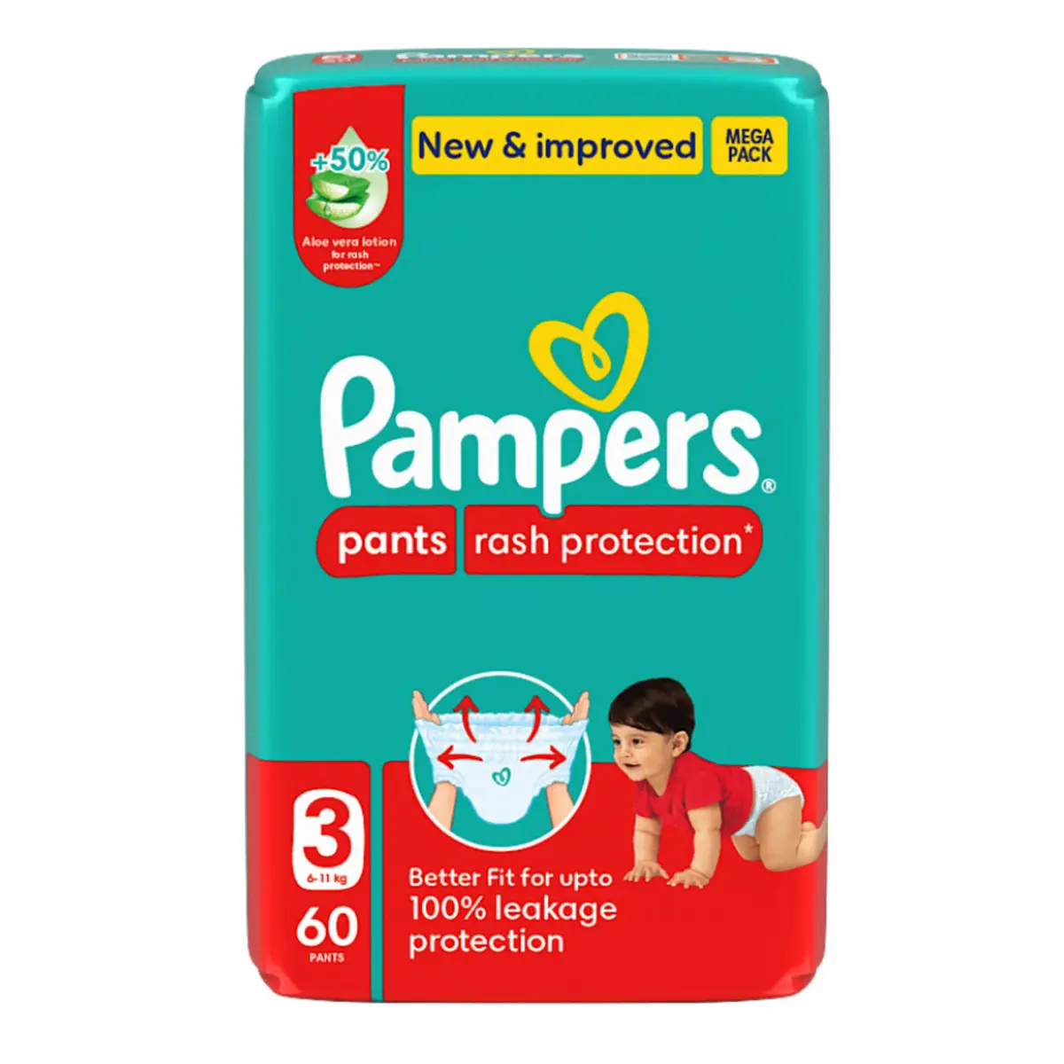 Pampers Rash Protection Pants Diapers Size 3 Aloe Vera Lotion 60 Pants  - view 9