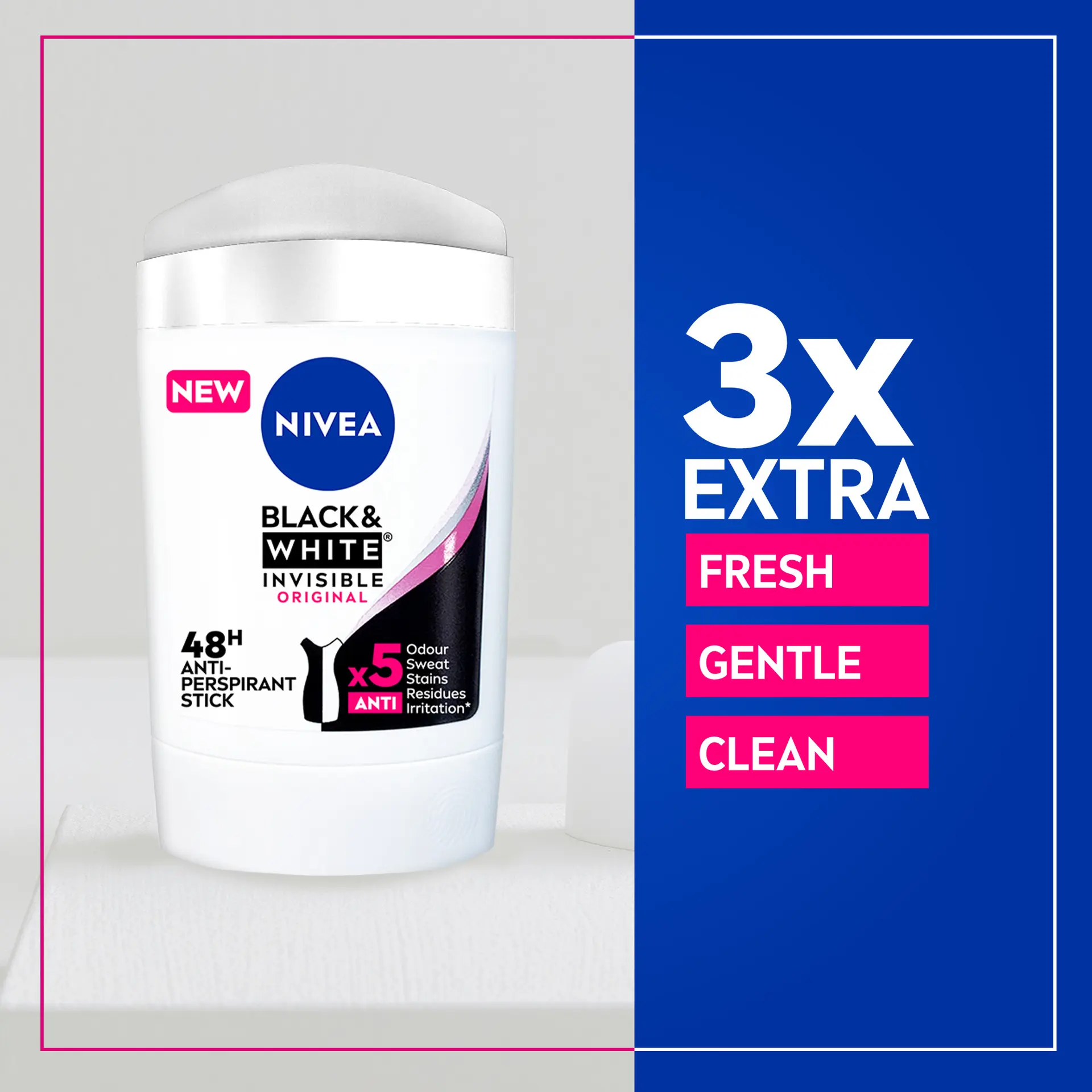 NIVEA Antiperspirant Stick for Women 48h Protection Black & White Invisible Original 50 ml - view 3