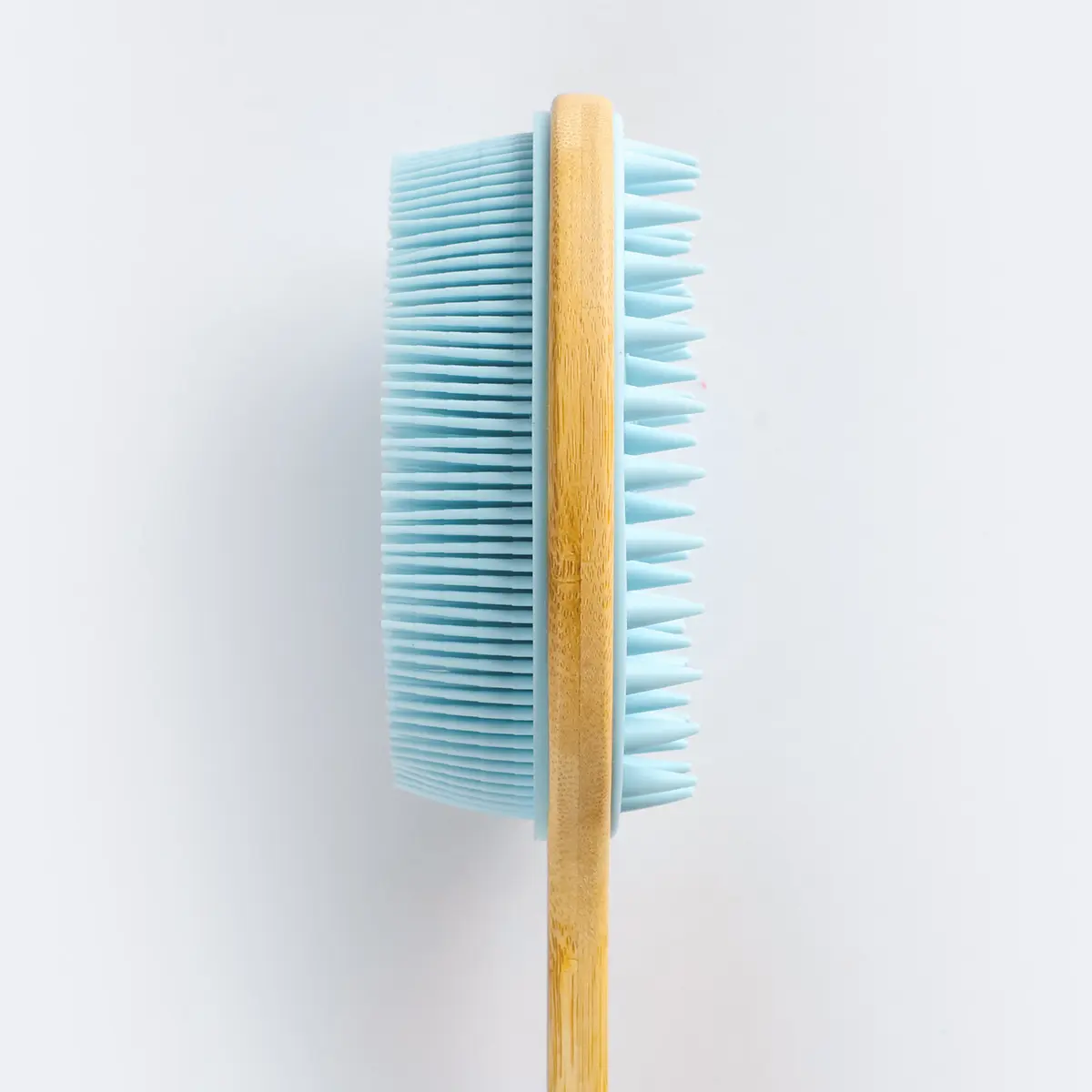 Mella 2-In-1 Pure Silicone Body Exfoliation Brush With Long Wooden Handle Blue - view 4
