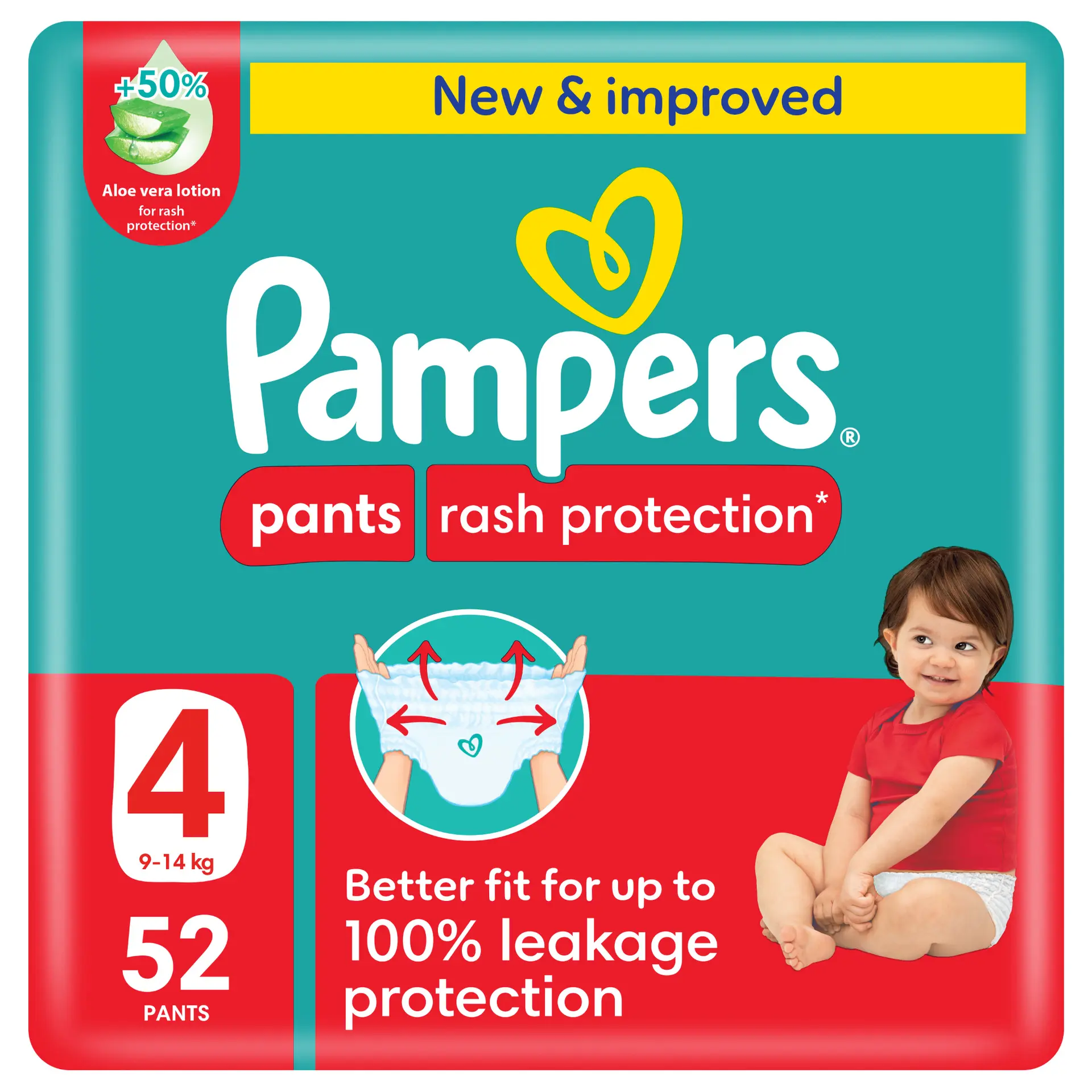 Pampers Rash Protection Pants Diapers Size 4 Aloe Vera Lotion 52 Pants  - view 1