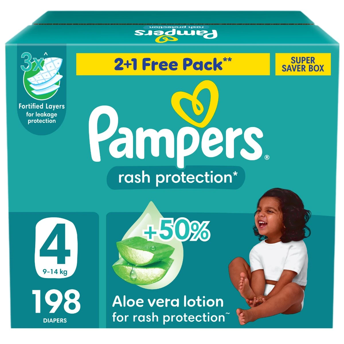 Pampers Taped Rash Protection Size 4 Super Saving box 198 Count